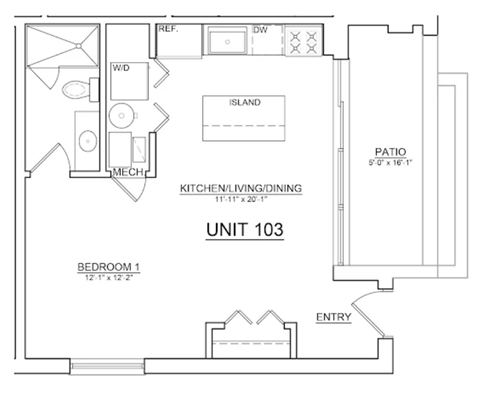 a floor plan of a small house with a bedroom and a living room